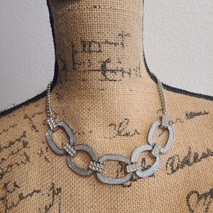 ✨ Statement Silver Chain Link Necklace with Sparkling Rhinestones – Bold Chunky